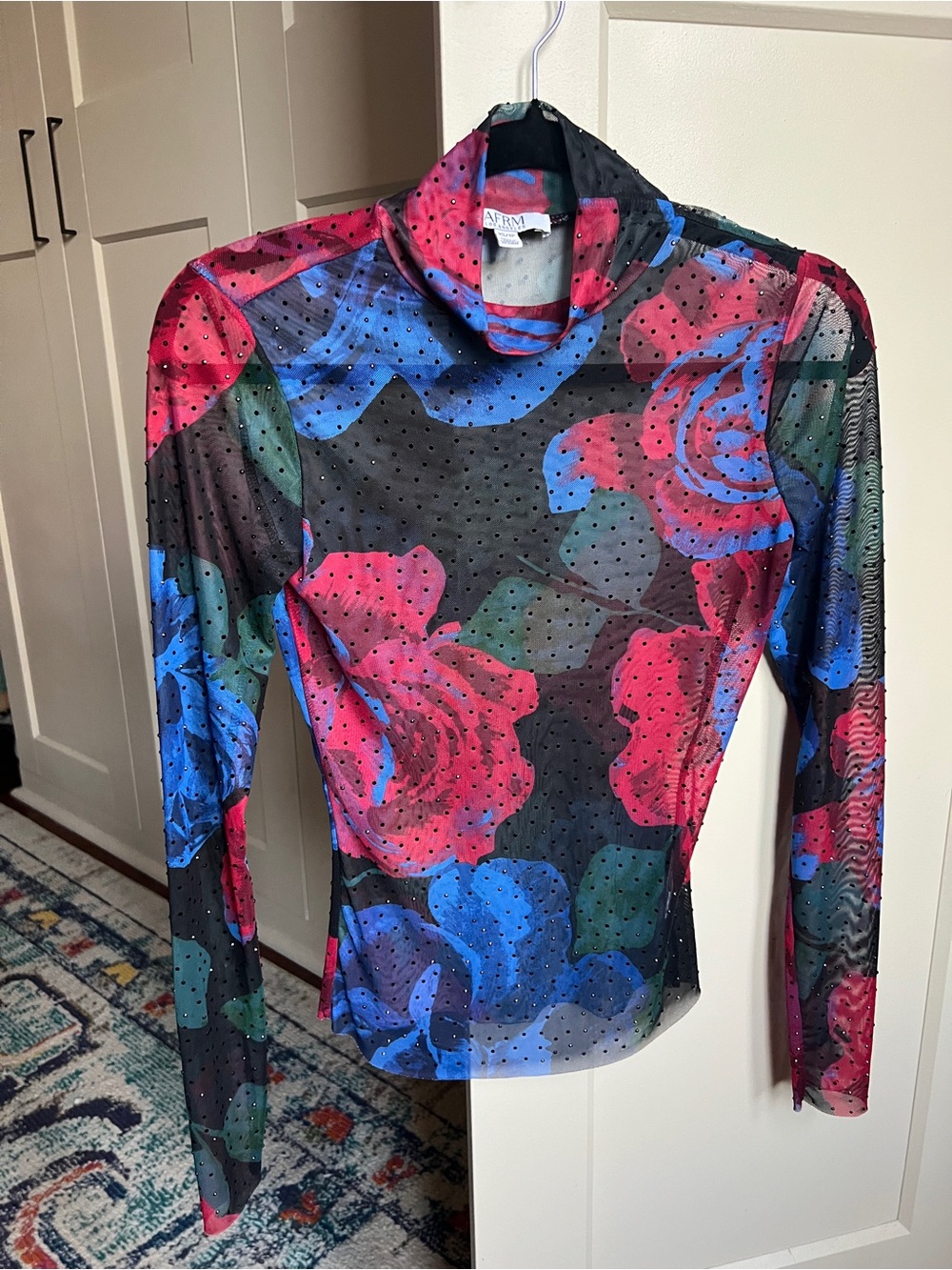 AFRM "Zadie" long sleeve mesh rhinestone multi-color rose floral size xs